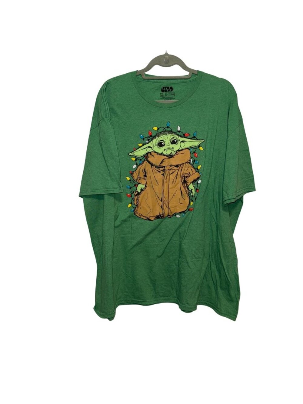 Star Wars Grogu Green Christmas Lights Graphic T-Shirt 3XL Cotton Blend